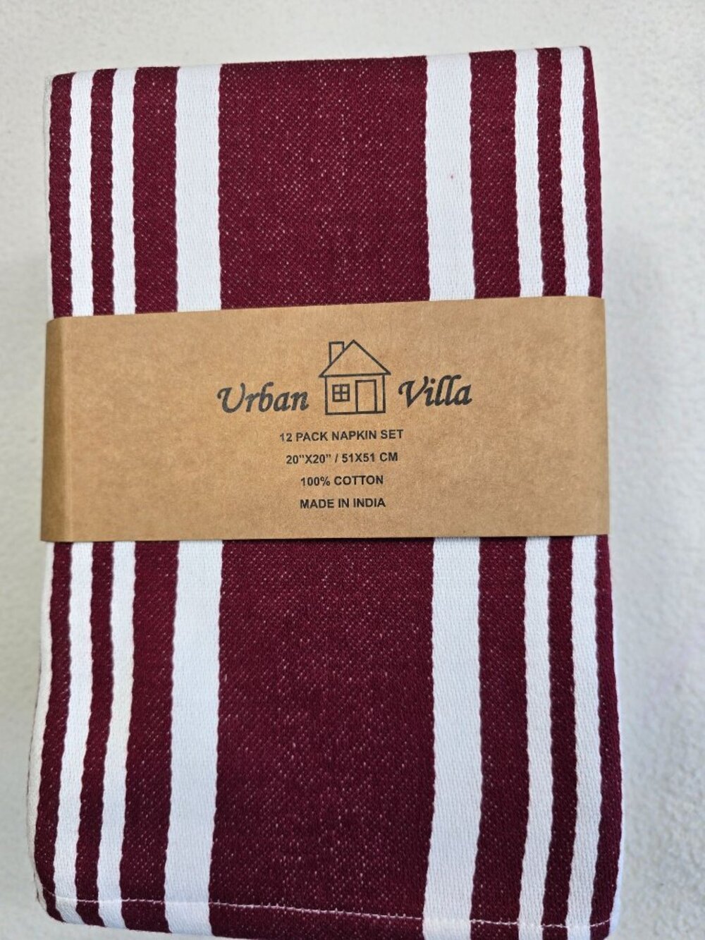 Urban Villa 12 Pack 20"x20" Cotton Napkin Set Burgundy Striped